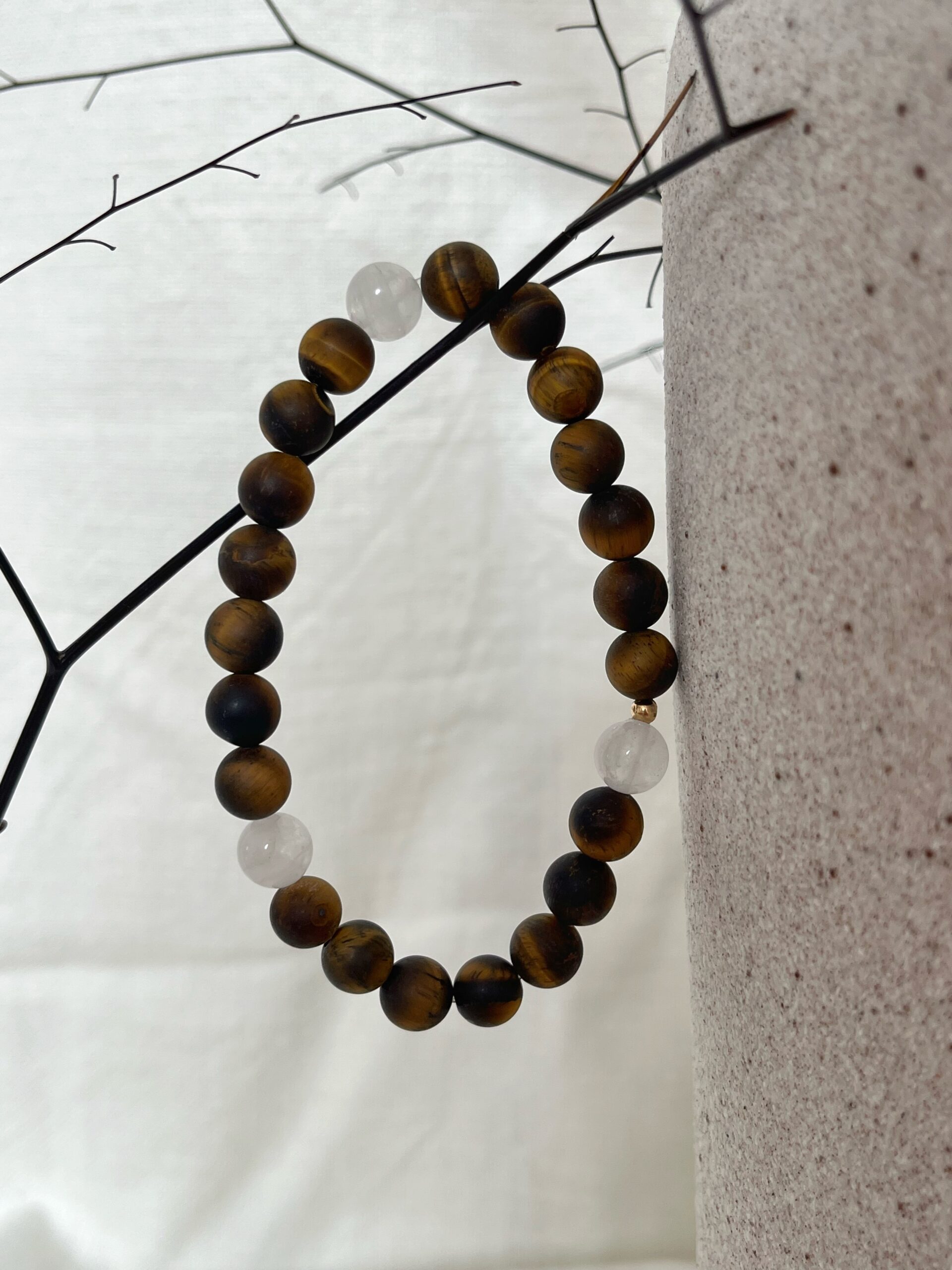 Bracelet homme Oeil de tigre et Cristal de roche