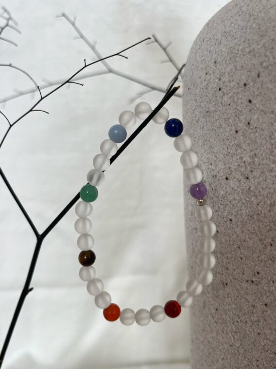 Bracelet 7 Chakras et Cristal de roche mate