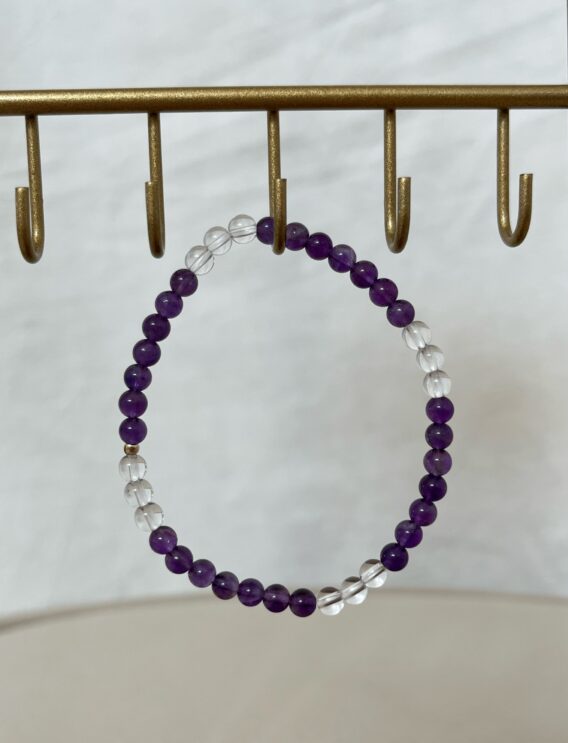 Bracelet en perle d'Améthyste et Cristal de roche pour femme