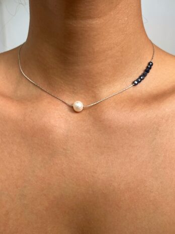 Collier arg 7saphir 1ped 1 Collier en Saphir et une perle d'eau douce en Argent 925