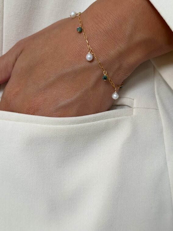 Bracelet en Emeraude et perles d'eau douce en Gold Filled