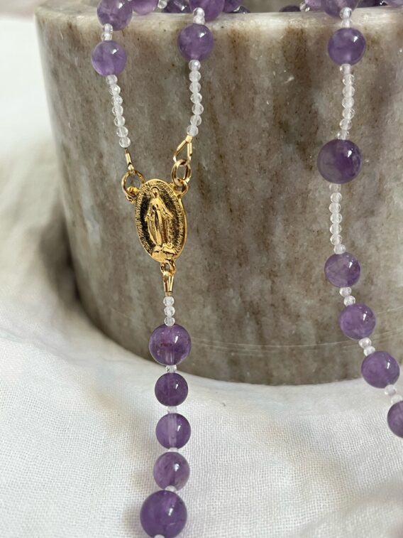Chapelet améthyste clair Marie 1 Chapelet en Améthyste clair et Cristal de roche