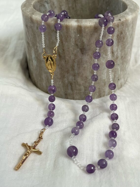Chapelet améthyste clair new 1 Chapelet en Améthyste clair et Cristal de roche