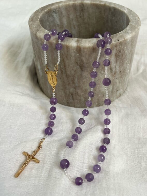 Chapelet améthyste clair new 2 Chapelet en Améthyste clair et Cristal de roche