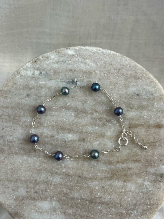 Bracelet en perles d'eau douce bleues en Argent 925