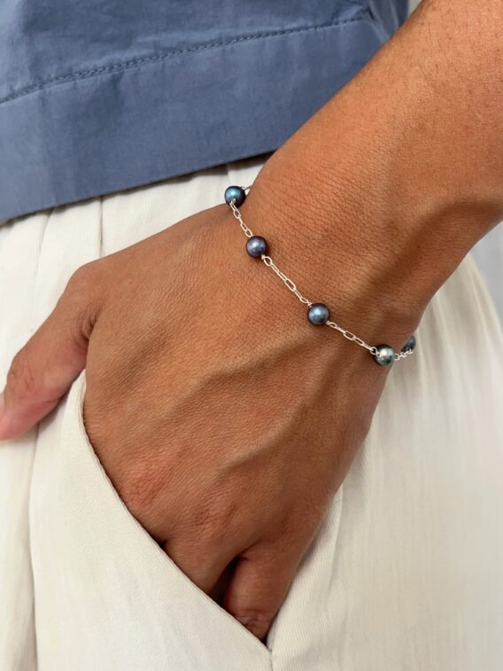 Bracelet en perles d'eau douce bleues en Argent 925