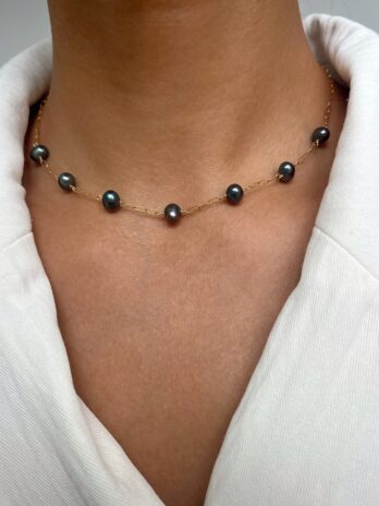 Collier perles d'eau douce bleue en Gold Filled