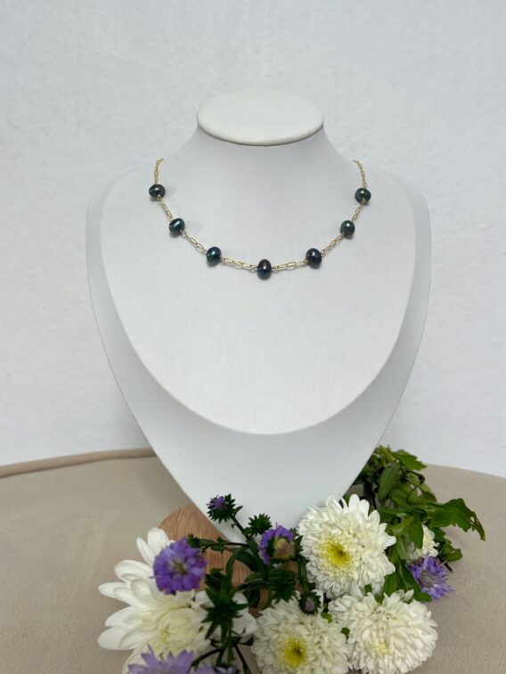 Collier perles d'eau douce bleue en Gold Filled
