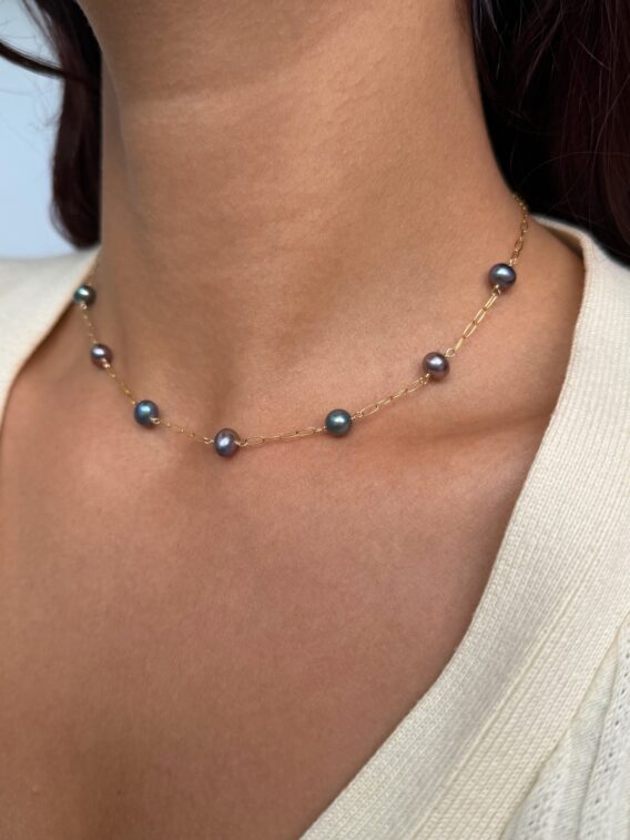 Collier ped bleues gf simple Collier perles d'eau douce bleue en Gold Filled