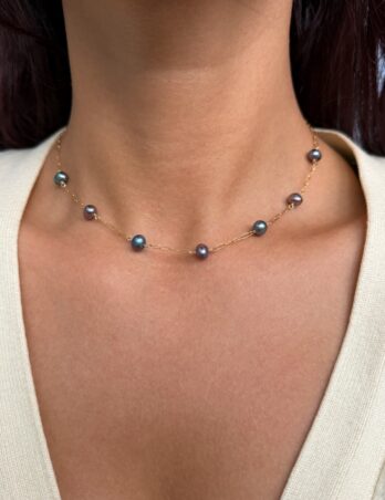 Collier perles d'eau douce bleue en Gold Filled