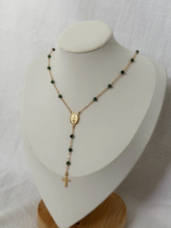 Collier façon chapelet en Emeraude en Gold Filled
