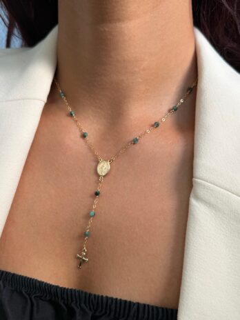 Collier façon chapelet en Emeraude en Gold Filled