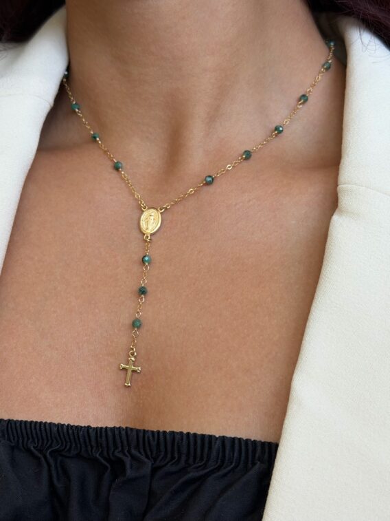 Collier façon chapelet en Emeraude en Gold Filled