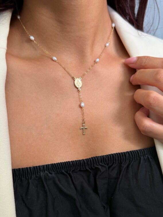 Chapelet ped gf 2 Collier façon chapelet Perles d'eau douce en Gold Filled