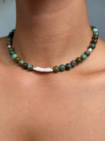 Collier en Jade sang de dragon d'Australie et perles d'eau douce