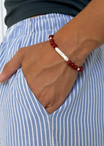 Bracelet en Agate rouge et Perles d'eau douce